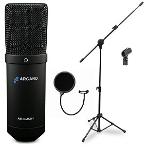 Microfone USB Arcano AM-BLACK-1 + Pop filter AM-POP + Pedestal PMV-100-Pac