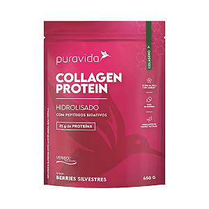 Suplemento Em Pó Pura Vida Premium Collagen Protein Sabor Berries Silvestres 450ml