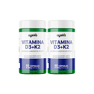 2X Vitamina D3 Colecalciferol 2000ui + K2 Menaquinona-7 149mcg 60caps Ayeko
