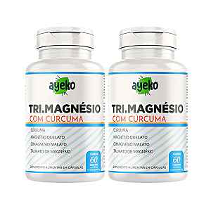 2X Três Magnesios c/ Curcuma (Quelato, Malato, Taurato) 60caps - Ayeko