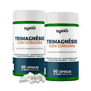 2X Três Magnesios c/ Curcuma (Quelato, Malato, Taurato) 60caps - Ayeko