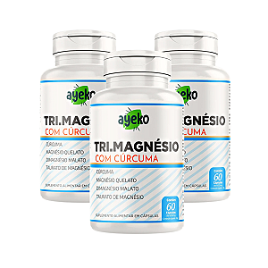 3X Três Magnesios c/ Curcuma (Quelato, Malato, Taurato) 60caps - Ayeko