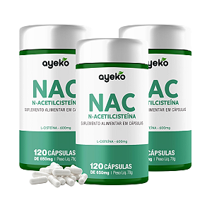 3X Nac N-acetilcisteína 600mg Alta Concentração Em 1 Capsula - 120 Capsulas Ayeko