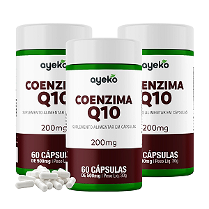 3X Coenzima Q10 200mg Alta Concentração + Vitamina E 60caps Ayeko