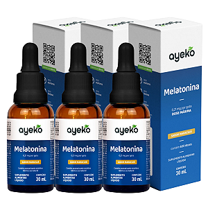 3X Melatonina em Gotas 0,21mg Alta Absorção 30ml 600 Doses Sabor Maracujá Ayeko