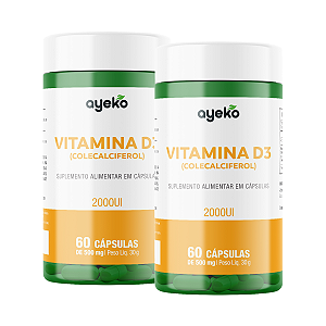 2X Vitamina D3 (Colecalciferol) 2000 UI 60 Cápsulas - Ayeko