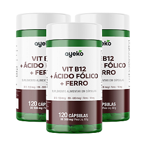 3X Vitamina B12 + Ácido Fólico + Ferro 120 cápsulas - Ayeko