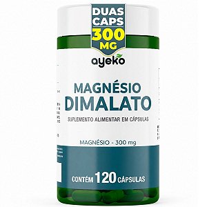 MAGNÉSIO DIMALATO Fórmula 100% Pura com Máxima Concentração e Pureza 120 Caps 300mg Elementar