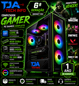 Computador Gamer Intel Core i5 6ª Geração RX 580 8GB 8GB DDR4SSD 240GB RGB