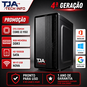 Computador Intel Core i3 4ª Geração 8GB DDR3 HD 1TB Wi-Fi Windows 10