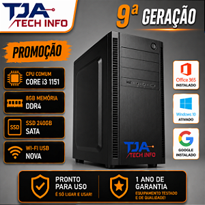 Computador Intel Core i3 9ª Geração 8GB DDR4 SSD 240GB Wi-Fi Windows 10 Pro