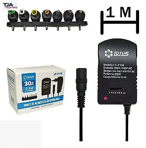 Fonte Universal Regulada Bivolt 3V a 12V 3A 30W com 7 Plugues Lotus LT-F118 – Versátil e Compatível com Diversos Aparelhos