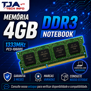 Memória Notebook DDR3 4GB 1333MHz PC3-10600S SO-DIMM