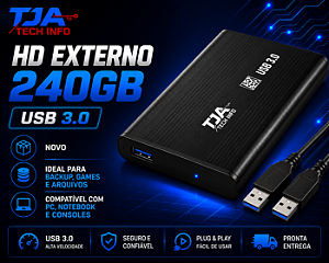HD Externo 240GB USB 3.0 | Novo | Ideal para Backup, Games e Arquivos