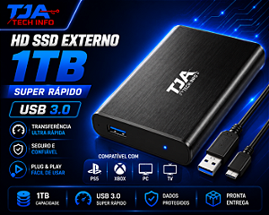 HD SSD Externo 1TB Super Rápido – Compatível com PS5, Xbox, PC e TV