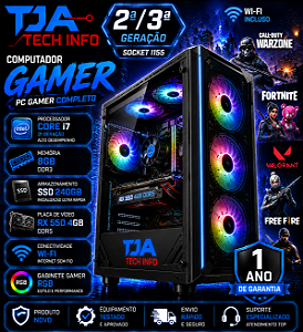 Computador Gamer Intel Core i7 3ª Geração 8GB DDR3 SSD 240GB RX 550 4GB DDR5 Wi-Fi Gabinete RGB