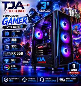 Computador Gamer i5 3ª Geração 8GB SSD 240GB RX 550 4GB RGB Wi-Fi Pronto Para Uso TJA Tech Info
