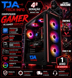 Computador Gamer Core i7 4ª Geração 8GB DDR3 SSD 240GB Radeon HD 7670 4GB Wi-Fi Gabinete RGB