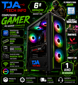 Computador Gamer i5 6ª Geração 8GB DDR4 SSD 240GB Radeon 7670 4GB RGB Wi-Fi