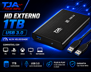 HD Externo 1TB USB 3.0 Alta Velocidade Compatível com PC PS4 Xbox TV Notebook