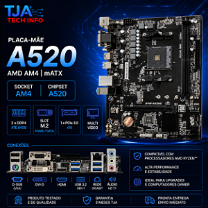 Placa Mãe A520 DDR4 AM4 mATX – HDMI DVI-D VGA M.2