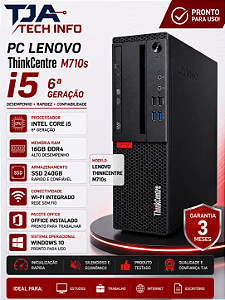 PC Lenovo ThinkCentre M710s Intel Core i5 6ª Geração 16GB DDR4 SSD 240GB Wi-Fi Office