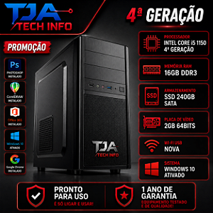 Computador CPU Gamer Intel Core i5 4ª Geração 16GB RAM SSD 240GB Placa de Vídeo 2GB Wi-Fi Windows 10