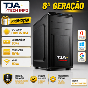 Computador Intel Core i5 8ª Geração 8GB DDR4 SSD NVMe 240GB Wi-Fi Pronto Para Uso