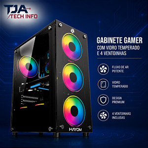 Gabinete Gamer com Vidro Temperado e 4 Ventoinhas | Fluxo de Ar Potente | Design Premium TJA Tech Info