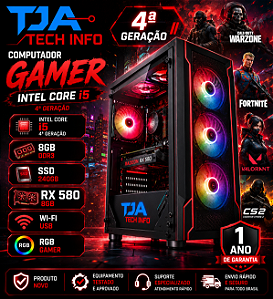Computador Gamer Intel Core i5 4ª Geração RX 580 8GB 8GB RAM SSD 240GB RGB