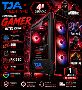 Computador Gamer Intel Core i7 4ª Geração 8GB DDR3 SSD 240GB RX 580 8GB Wi-Fi Gabinete RGB