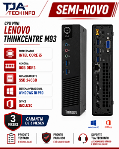 CPU Mini Lenovo M93P ThinkCentre Intel Core i5 4ª Geração 8GB DDR3 SSD 240GB Tja techinfo