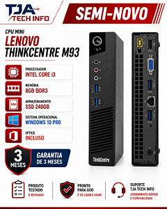 CPU Mini Lenovo M93p Core i3 4ª Geração 8GB DDR3 SSD 240GB