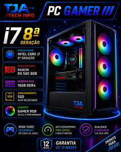 PC Gamer RX 580 8GB | i7 8ª Geração | 16GB RAM | SSD | Gabinete RGB | Roda Tudo!