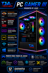 PC Gamer Ryzen 7 5700G | 32GB RAM | NVMe 1TB | RX 550 4GB | Gabinete Aquário RGB | Pronto p/ Uso