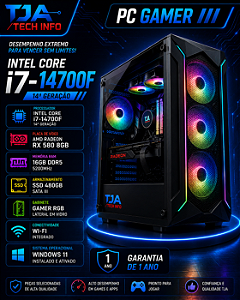 PC Gamer Intel Core i7-14700F | RX 580 8GB | 16GB DDR5 | SSD 480GB | Gabinete Gamer RGB | 1 Ano Garantia | TJA Tech Info