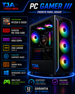 PC Gamer Ryzen 5 5500 | RX 550 4GB | 8GB RAM | SSD 480GB | Pronto para Jogar
