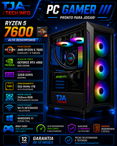 PC Gamer Ryzen 5 7600 | RTX 4060 | 32GB RAM | SSD 1TB | Water Cooler | Pronto para Jogar