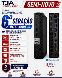 Mini PC Dell OptiPlex 3040 Micro Core i5 6ª Geração 8GB DDR3 SSD 240GB Windows 10 Pro