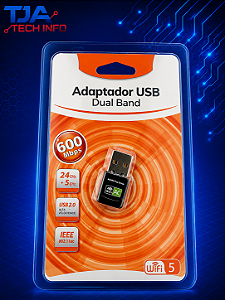 Adaptador Wi-Fi USB Dual Band 600Mbps 2.4GHz + 5GHz Antena Wireless para PC e Notebook
