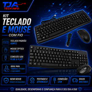 Kit Teclado + Mouse com Fio – Variadas Marcas – 3 Meses de Garantia