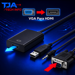 Conversor VGA para HDMI com Áudio e Vídeo Full HD 1080p – Notebook, PC, Projetor | TJA Tech Info