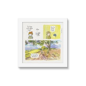 Ja falei eu te amo hoje - Tirinha Téo & O Mini Mundo - 15x15 cm - Moldura branca