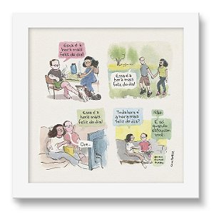 Quadro - Essa É A Hora Mais Feliz Do Dia - Téo E O Mini Mundo - 15x15 Cm - Moldura Branca