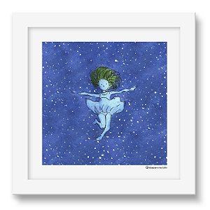 Quadro - Mergulho No Vazio - Tirinha Téo E O Mini Mundo - 15x15 Cm - Moldura Branca