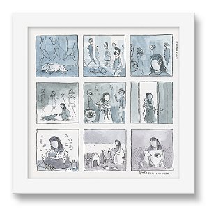 Quadro - Ninguém Tem Olhos Para O Cachorro - Téo E O Mini Mundo - 15x15 Cm - Moldura Branca