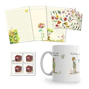 Caneca Quentinho no Coração + Kit Papel de Cartas + Ímã Vaquinha/Academia