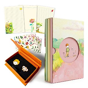 Box com 3 Cadernos + Kit Papel de Cartas + Caixinha de Pins