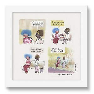 Quadro - Amorzito - Tirinha Téo E O Mini Mundo - 15x15 Cm - Moldura Branca