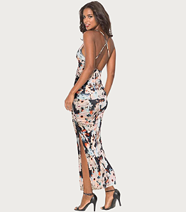 VESTIDO TUBINHO ESTAMPADO FLORAL DECOTE V COLADINHO